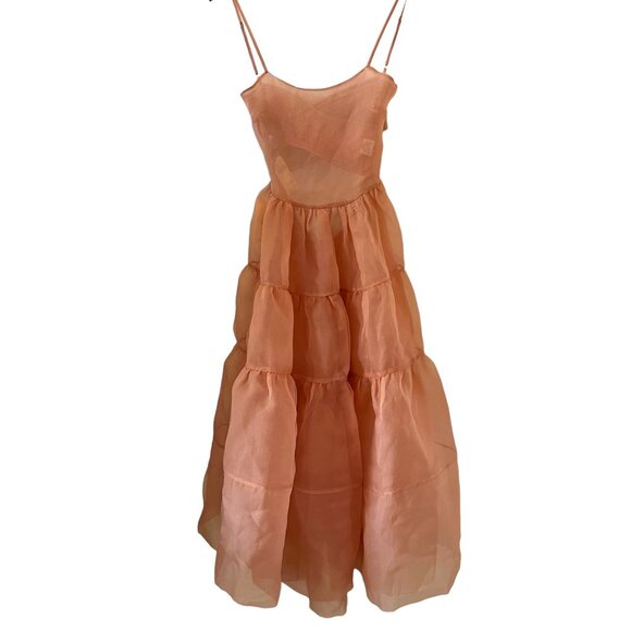 Anthropologie OhSevenDays NEW Tiered Sheer Midi Dress In Blush Size XS - Picture 1 of 15